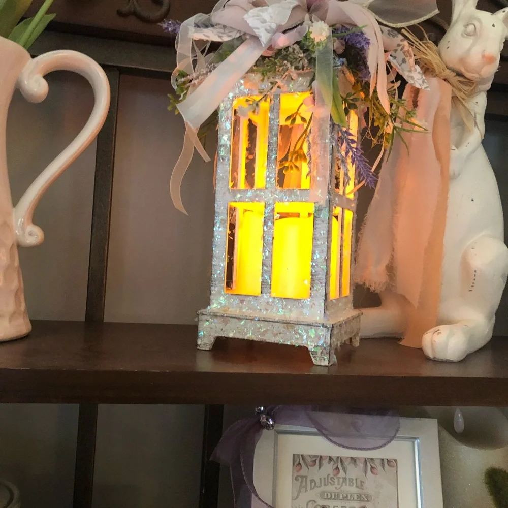 Handcrafted White Glitter Lantern with Soft Yellow Glow - Picture 8 of 12